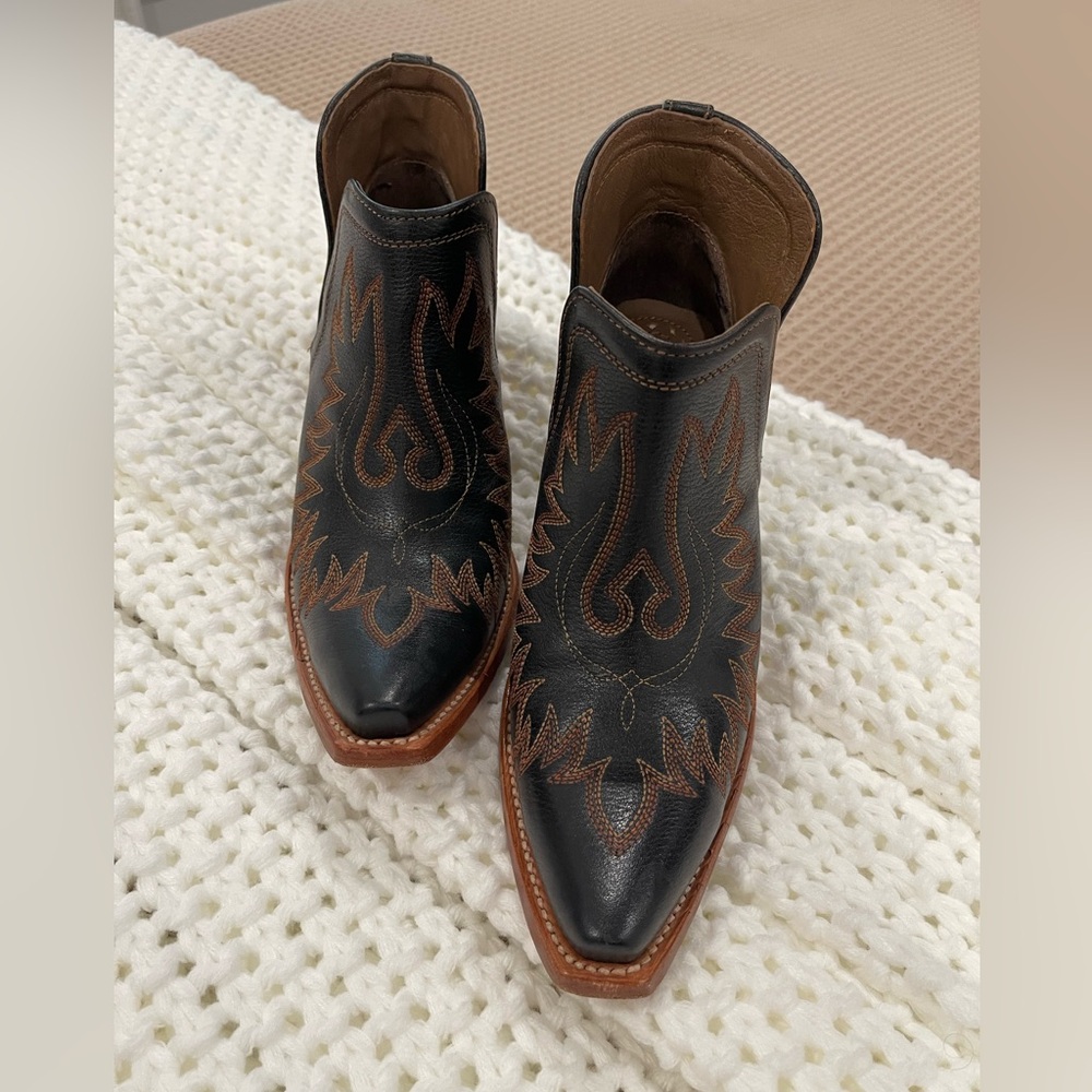 Ariat Black and Brown Ankle Booties with Western Design